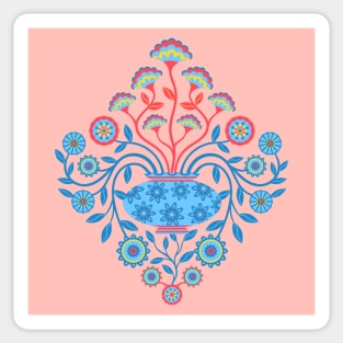 DREAMY DAMASK Cottagecore Floral Botanical Damask with Vase Icy Blue Red Yellow Pink - UnBlink Studio by Jackie Tahara Sticker